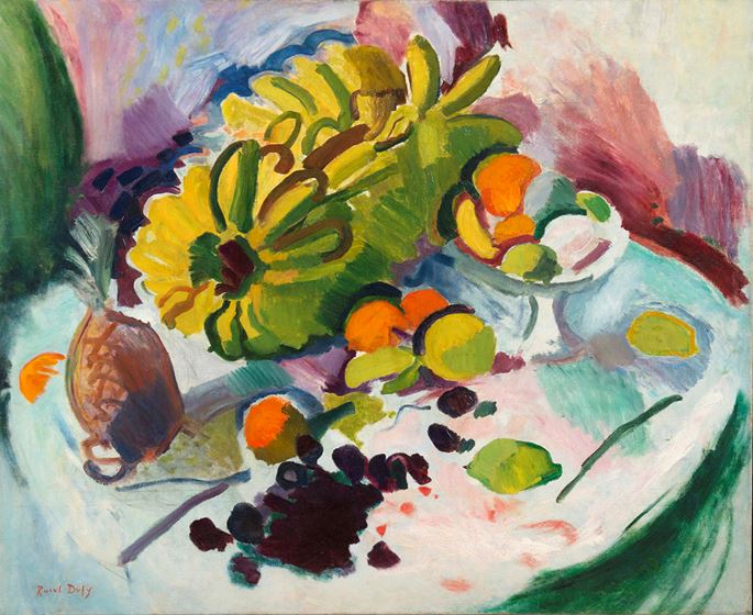 Raoul Dufy - Compotier, bananes et fruits sur un entablement | MasterArt